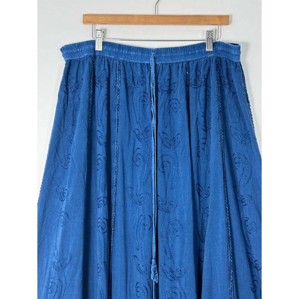 Boho Catalog Classics Womens 1X Midi Skirt Blue Embroidered Rayon Lace Tassel - Picture 4 of 7